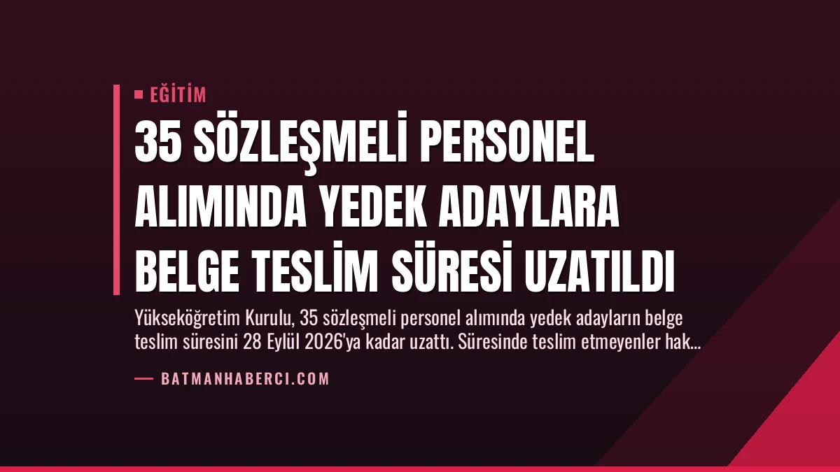35 Sözleşmeli Personel Alımında Yedek Adaylara Belge Teslim Süresi Uzatıldı