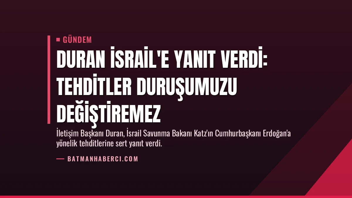 Duran İsrail’e Yanıt Verdi: Tehditler Duruşumuzu Değiştiremez