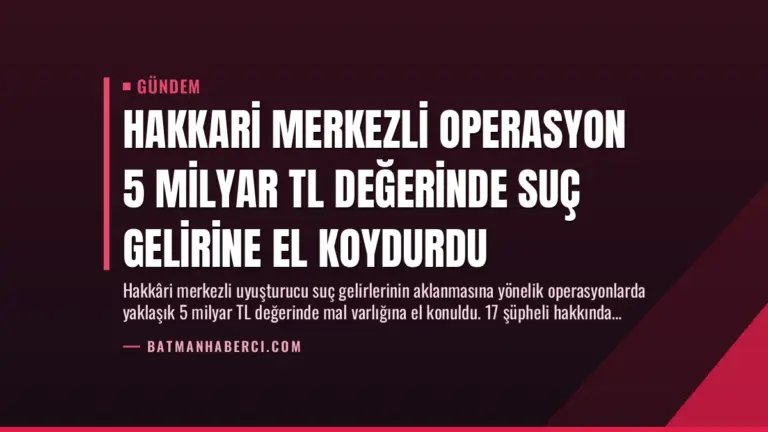 Hakkari Merkezli Operasyon 5 Milyar TL Değerinde Suç Gelirine El Koydurdu
