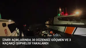 İzmir Açıklarında 30 Düzensiz Göçmen ve 3 Kaçakçı Şüphelisi Yakalandı