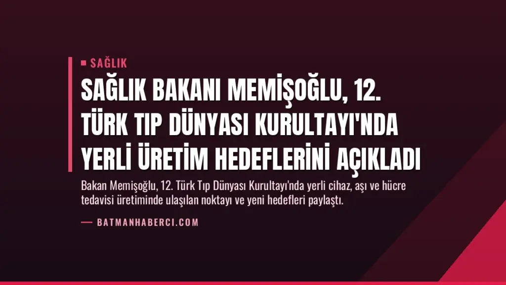 Sağlık Bakanı Memişoğlu, 12. Türk Tıp Dünyası Kurultayı'nda Yerli Üretim Hedeflerini Açıkladı